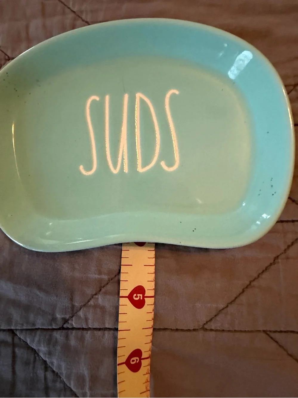 Rae Dunn teal Ceramic Soap Dish with SUDS Lettering